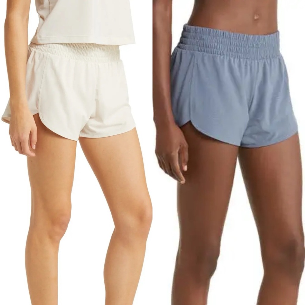 Two for one! Zella Athletic Shorts White and Blue Lightweight Elastic Waist